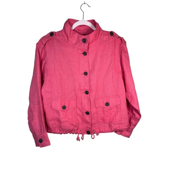 Talbots Washed‎ Linen Jacket Size MP Coral 100% Linen Pockets Lightweight - Picture 2 of 11